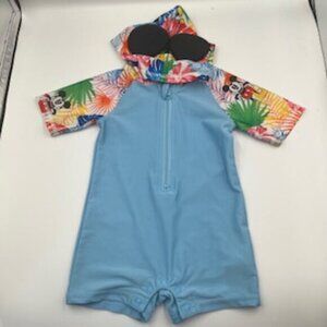 Disney Mickey Mouse‎ 1 Piece Hooded Swim Suit Toddler Boys Sz 12 To 18 Months